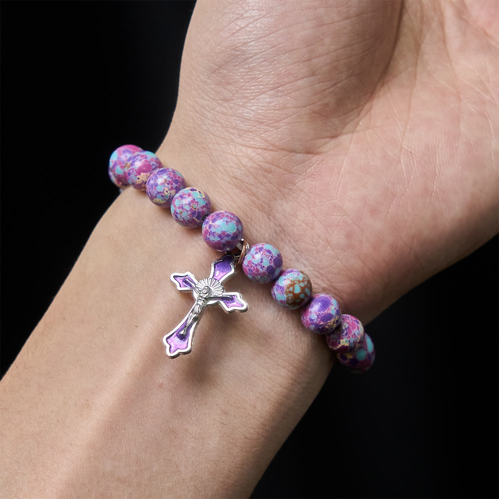 Pulsera de Ágata Púrpura Veteada: Fe Distintiva en Textura Terrosa