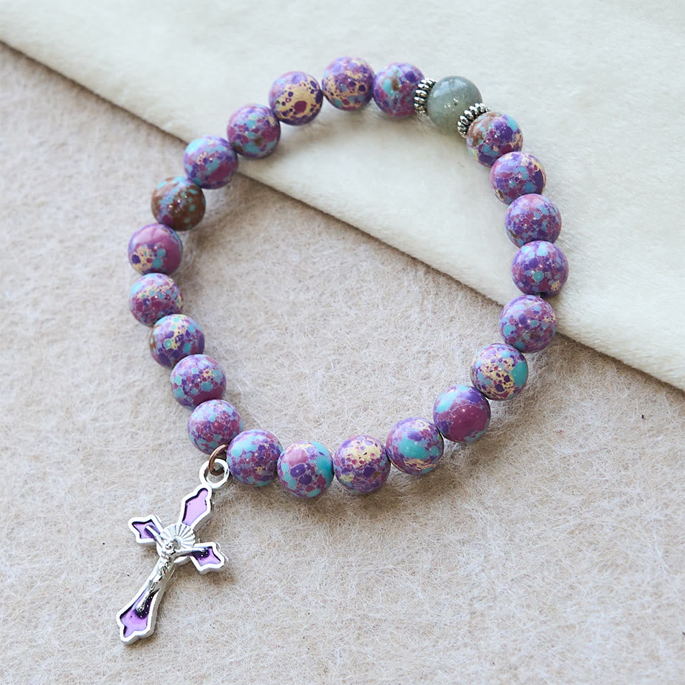 Pulsera de Ágata Púrpura Veteada: Fe Distintiva en Textura Terrosa