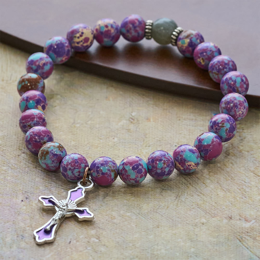 Pulsera de Ágata Púrpura Veteada: Fe Distintiva en Textura Terrosa