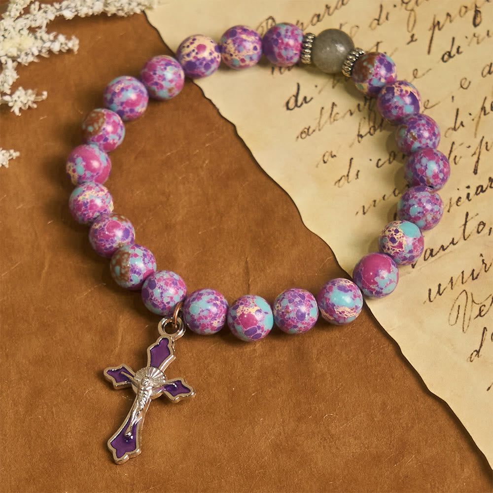 Pulsera de Ágata Púrpura Veteada: Fe Distintiva en Textura Terrosa