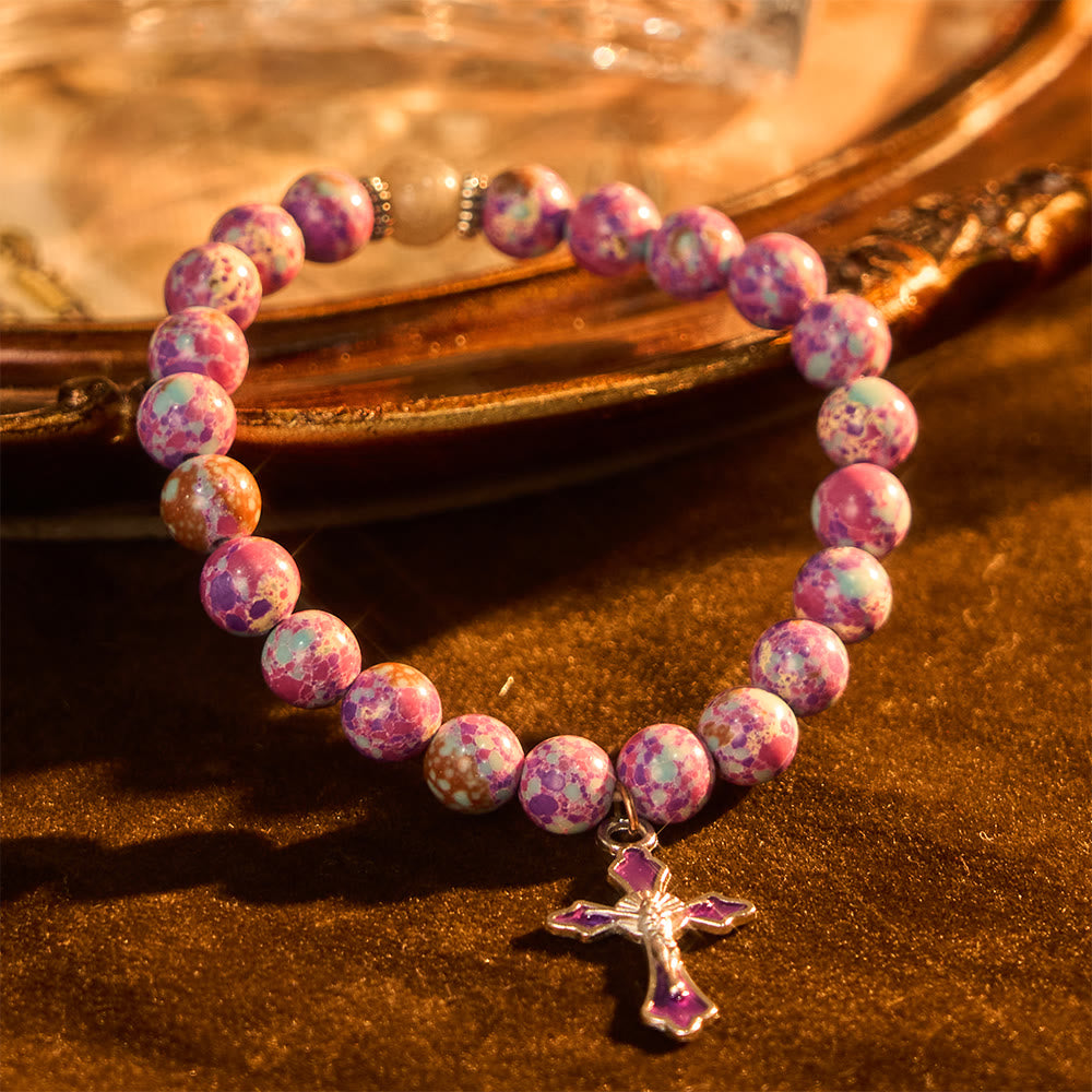 Pulsera de Ágata Púrpura Veteada: Fe Distintiva en Textura Terrosa