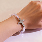 White & Peacock Blue Cross Bracelet: Belief Wrapped in Shimmer