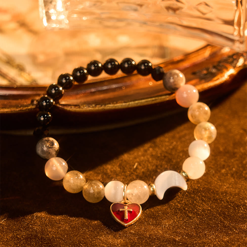 Pulsera con degradado de Marea de Noche a Día con Cruz de Corazón Rojo: Fe que Nunca se Apaga