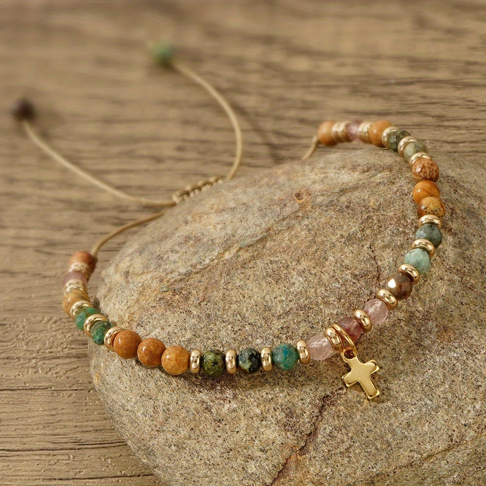 Pulsera de piedra natural y cruz con serie de tarjetas bíblicas: tierna devoción para momentos especiales
