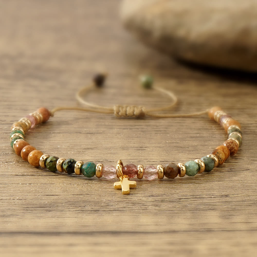 Pulsera de piedra natural y cruz con serie de tarjetas bíblicas: tierna devoción para momentos especiales