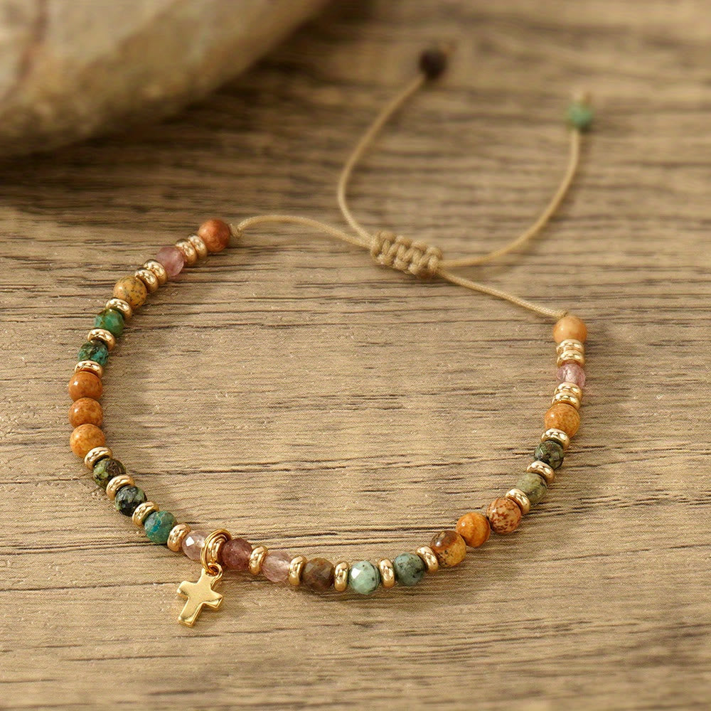 Pulsera de piedra natural y cruz con serie de tarjetas bíblicas: tierna devoción para momentos especiales
