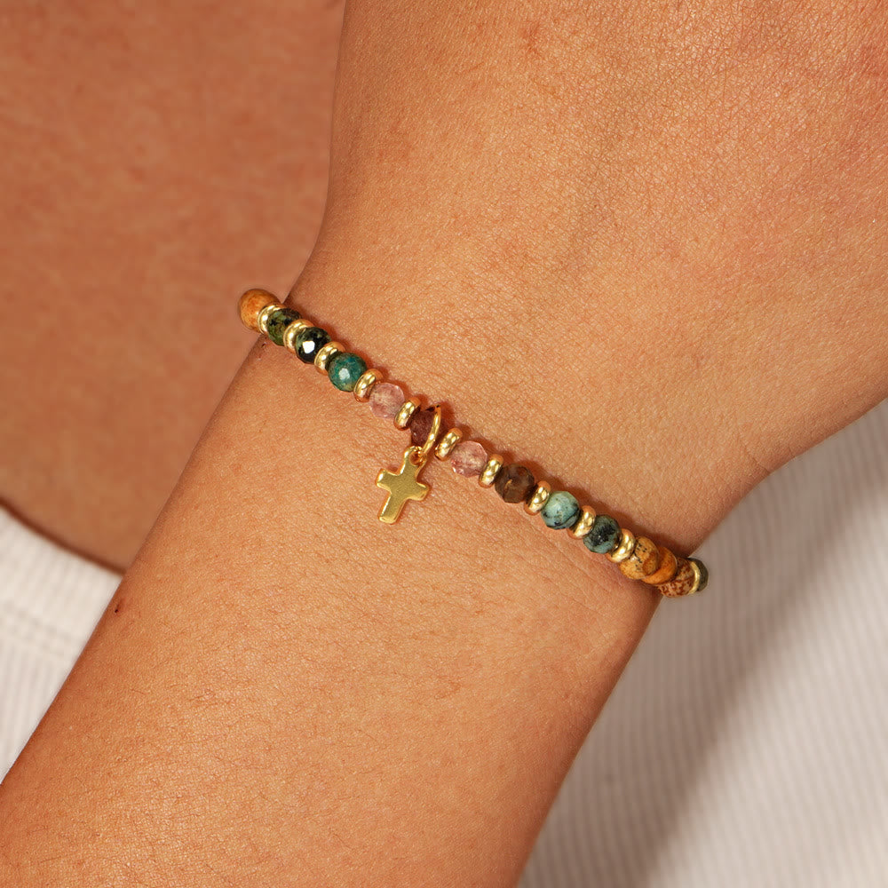 Pulsera de piedra natural y cruz con serie de tarjetas bíblicas: tierna devoción para momentos especiales