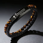 Pulsera de cuero trenzado con cruz de Josué 1:9: Coraje audaz para el uso diario