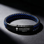 Pulsera de cuero trenzado con cruz de Josué 1:9: Coraje audaz para el uso diario