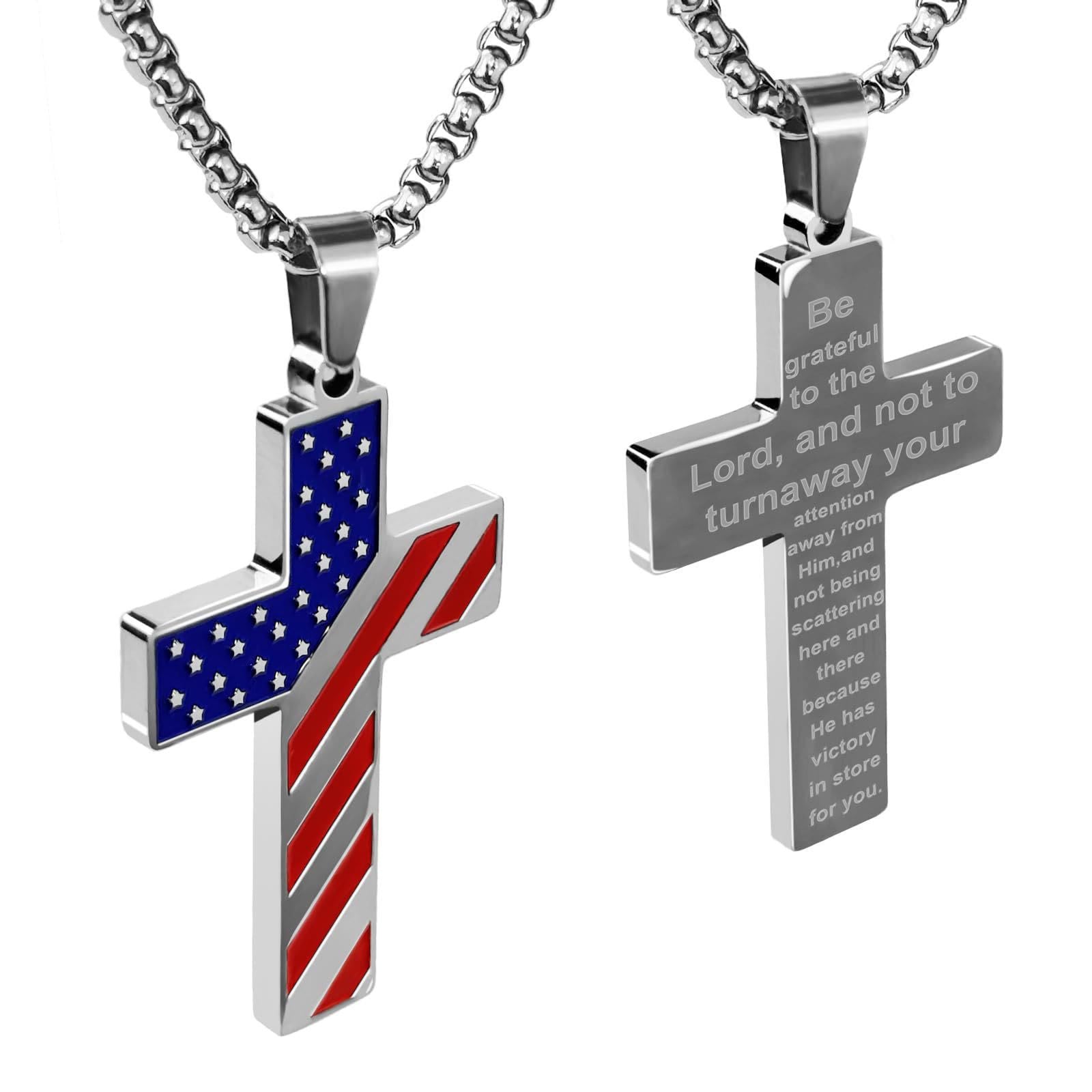 Collar Cruz Tricolor con Bandera Estadounidense y Escritura: Una Expresión Patriótica