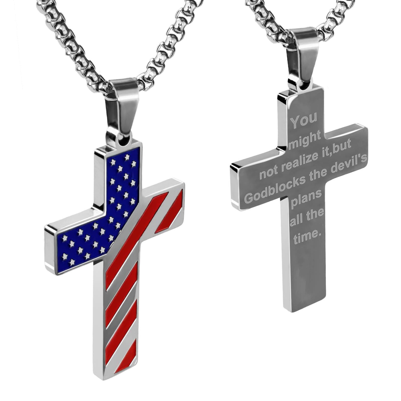Collar Cruz Tricolor con Bandera Estadounidense y Escritura: Una Expresión Patriótica