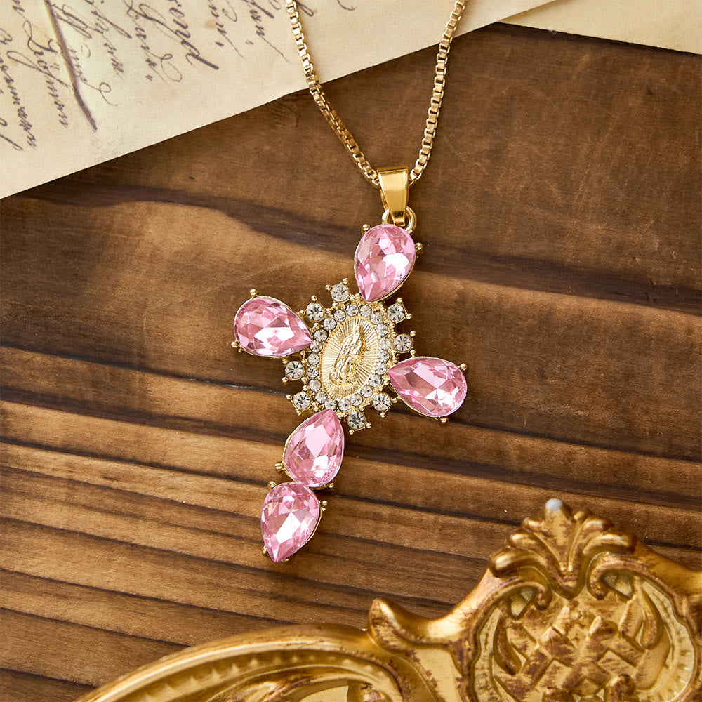 Cruz Luminosa de Nuestra Señora con Collar de Circonita: Consuelo Cálido para Corazones Fieles