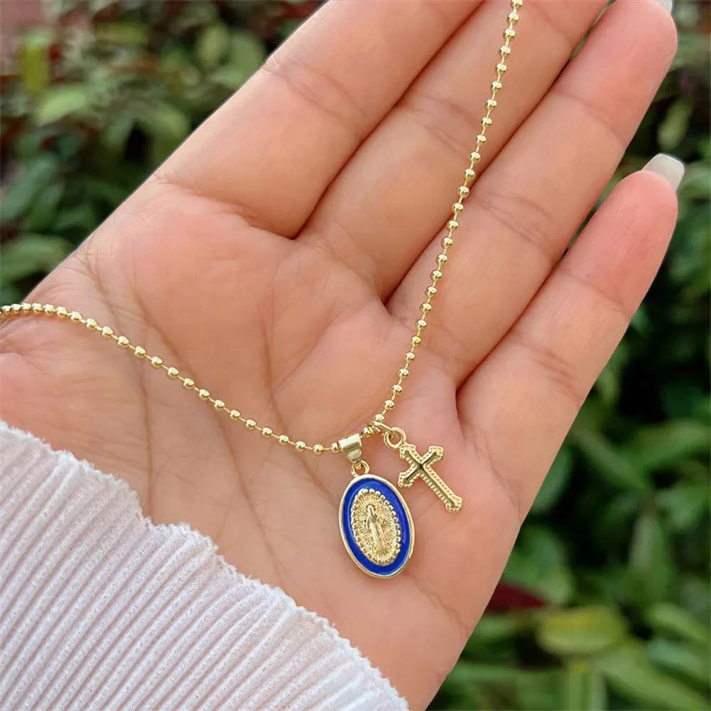 Collar de Doble Fe de la Virgen y la Cruz: Compañero Constante para la Creencia Diaria