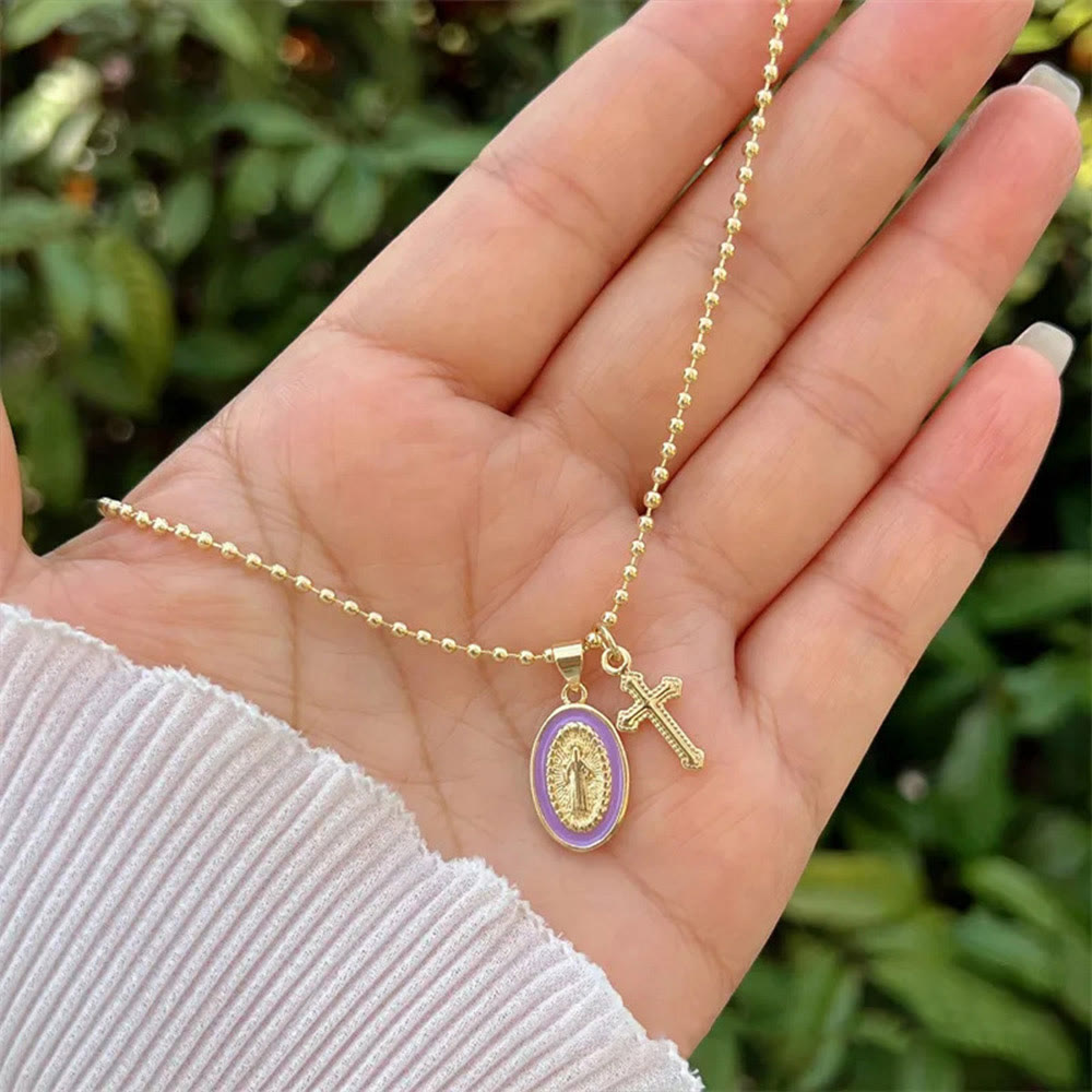 Collar de Doble Fe de la Virgen y la Cruz: Compañero Constante para la Creencia Diaria