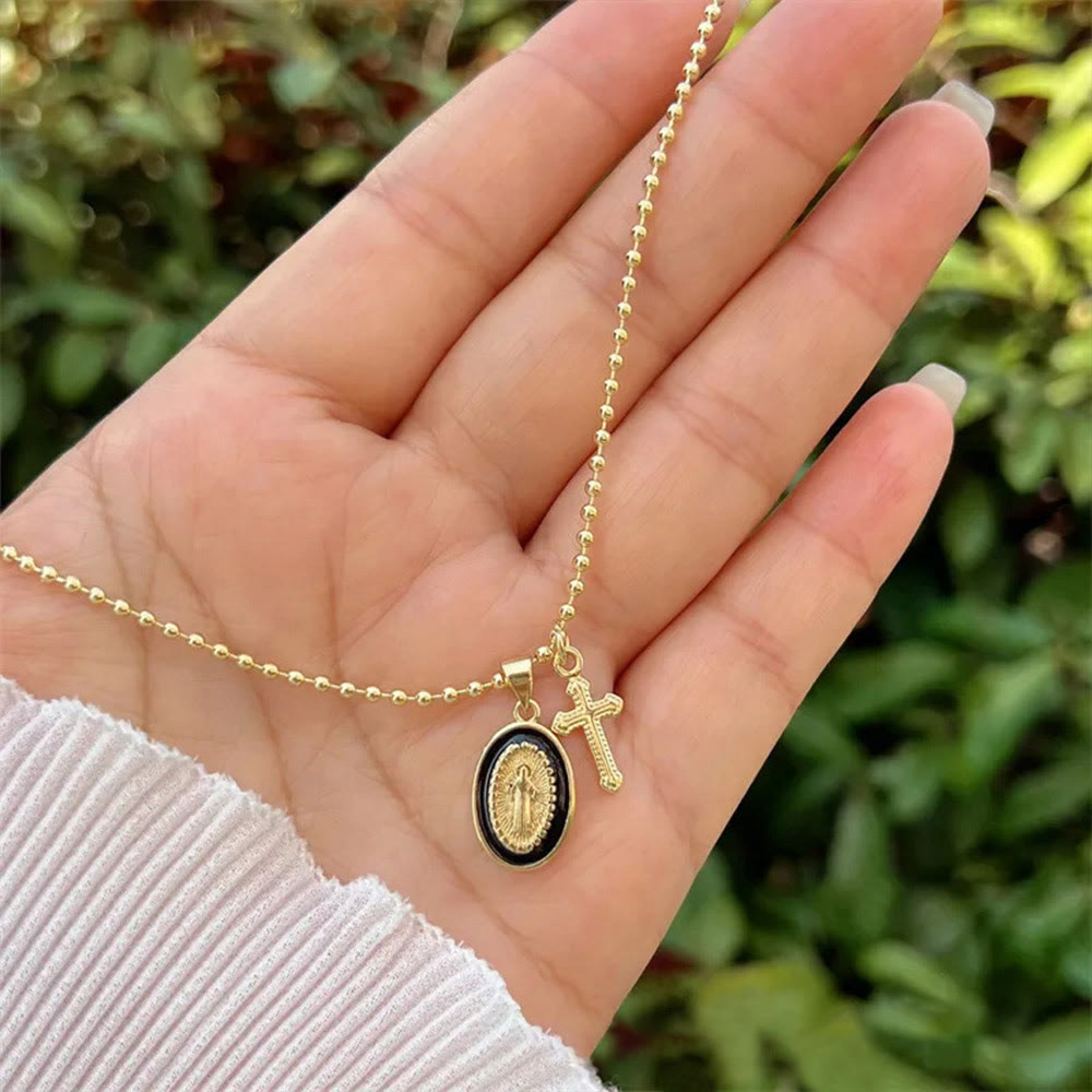Collar de Doble Fe de la Virgen y la Cruz: Compañero Constante para la Creencia Diaria