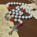 Collar de Medalla Milagrosa y Crucifijo con Gemas Redondas de Plata de 10 mm