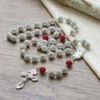 Collar de Medalla Milagrosa y Crucifijo con Gemas Redondas de Plata de 10 mm