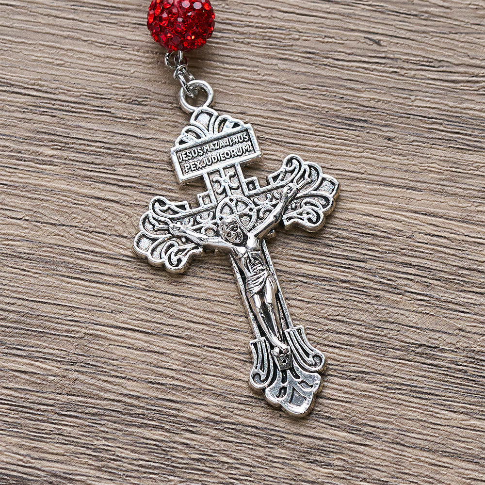 Collar de Medalla Milagrosa y Crucifijo con Gemas Redondas de Plata de 10 mm