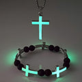 Juego de collar con cruz luminosa y pulsera de cuentas: un recordatorio de Su luz serena