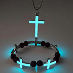 Juego de collar con cruz luminosa y pulsera de cuentas: un recordatorio de Su luz serena