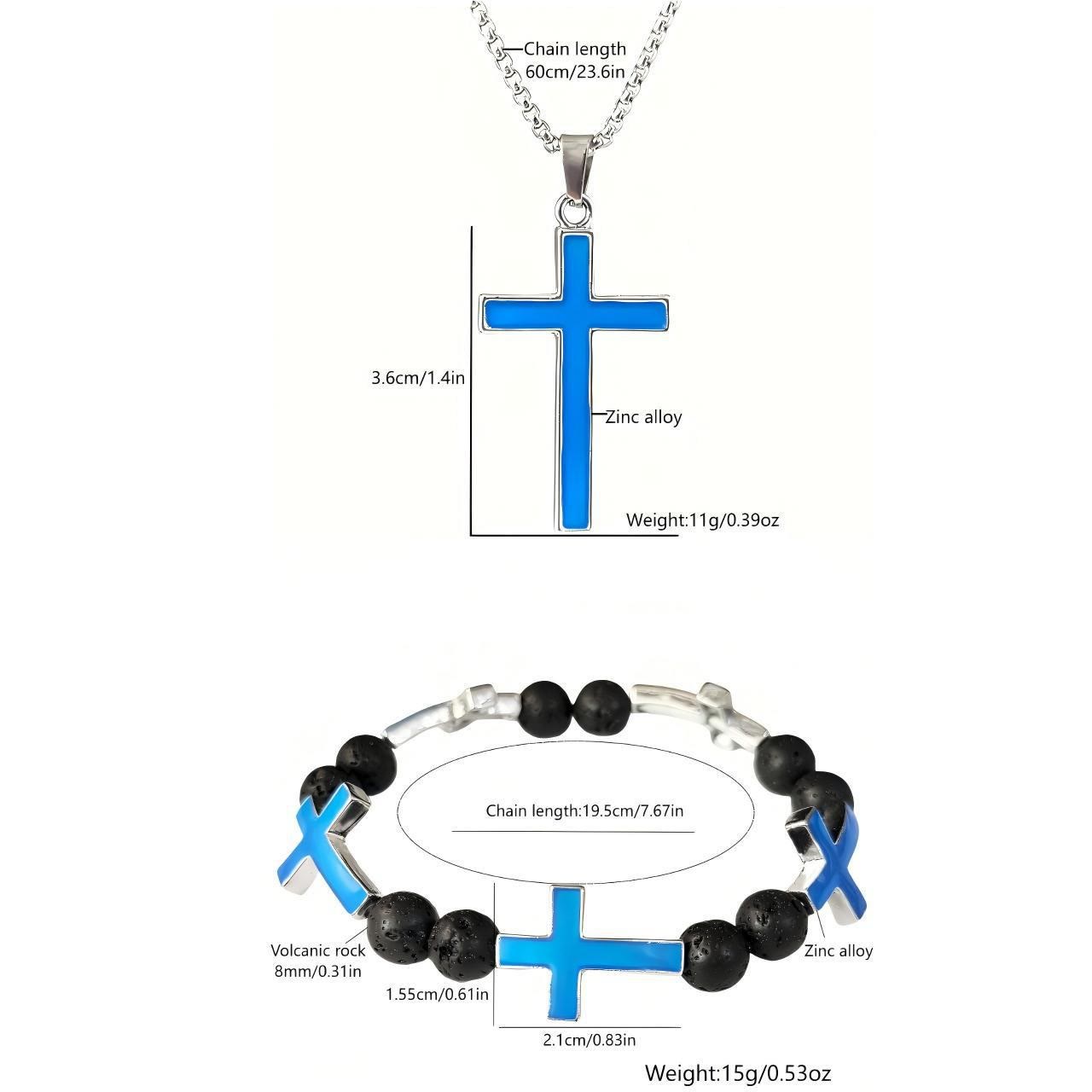 Juego de collar con cruz luminosa y pulsera de cuentas: un recordatorio de Su luz serena