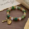 Pulsera de ágata mate lisa con crucifijo y Nuestra Señora: Recuerda Su amor tierno