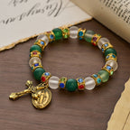 Pulsera de ágata mate lisa con crucifijo y Nuestra Señora: Recuerda Su amor tierno