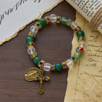 Pulsera de ágata mate lisa con crucifijo y Nuestra Señora: Recuerda Su amor tierno