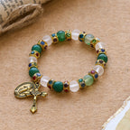 Pulsera de ágata mate lisa con crucifijo y Nuestra Señora: Recuerda Su amor tierno