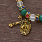 Pulsera de ágata mate lisa con crucifijo y Nuestra Señora: Recuerda Su amor tierno