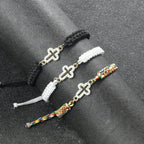Cruz de Cordón Trenzado con Pulsera de Cruz Brillante: Cimenta tu Fe en Su Presencia Duradera