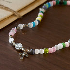 Pulsera de cuentas ojo de gato multicolor (collar para niños) con medallas de "I Love Jesus" y Arcángel