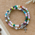 Pulsera de cuentas ojo de gato multicolor (collar para niños) con medallas de "I Love Jesus" y Arcángel