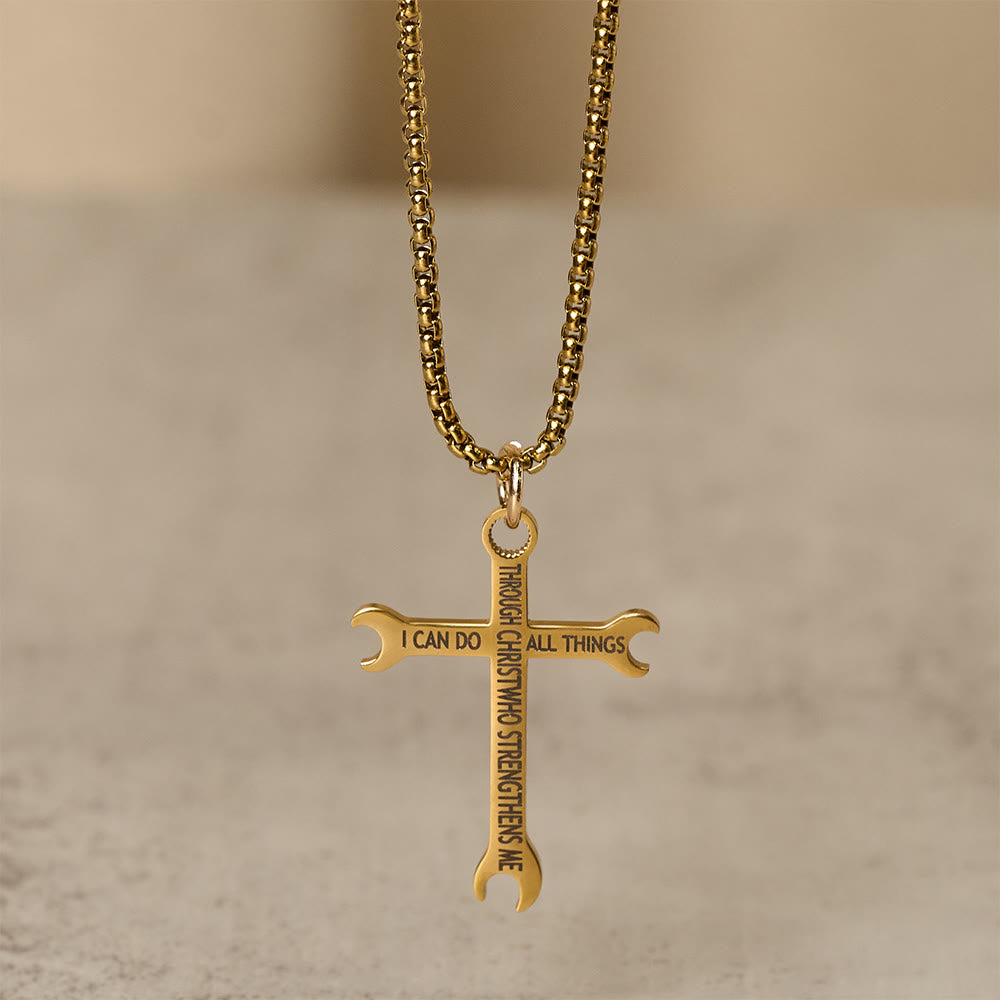 Collar Cruz Trébol Minimalista con Versículo Bíblico de Fe y Fuerza