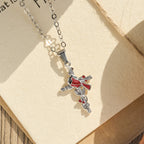 Collar Cardenal Hecho a Mano Colgante Cruz Pájaro Rojo