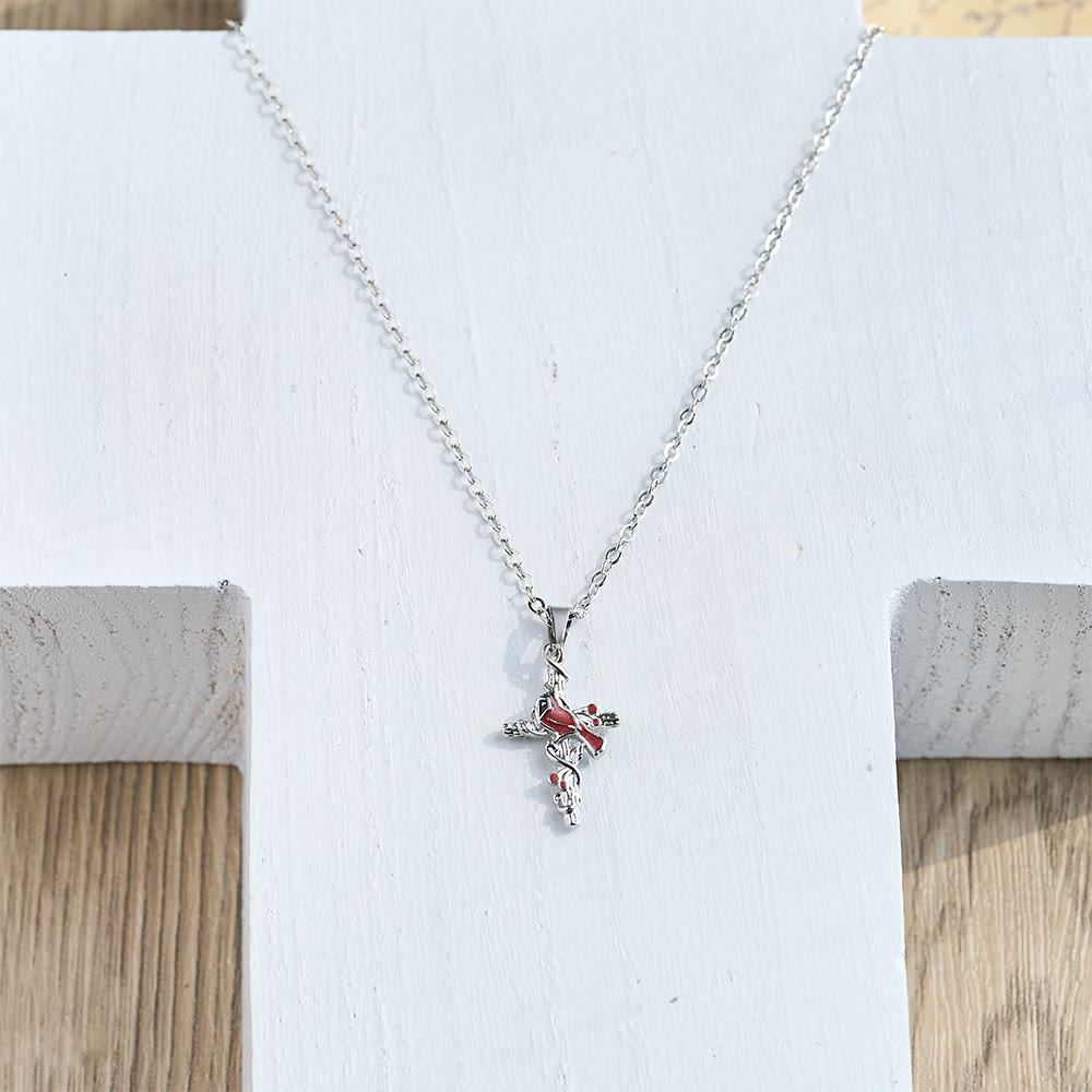 Collar Cardenal Hecho a Mano Colgante Cruz Pájaro Rojo