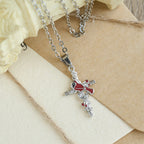 Collar Cardenal Hecho a Mano Colgante Cruz Pájaro Rojo