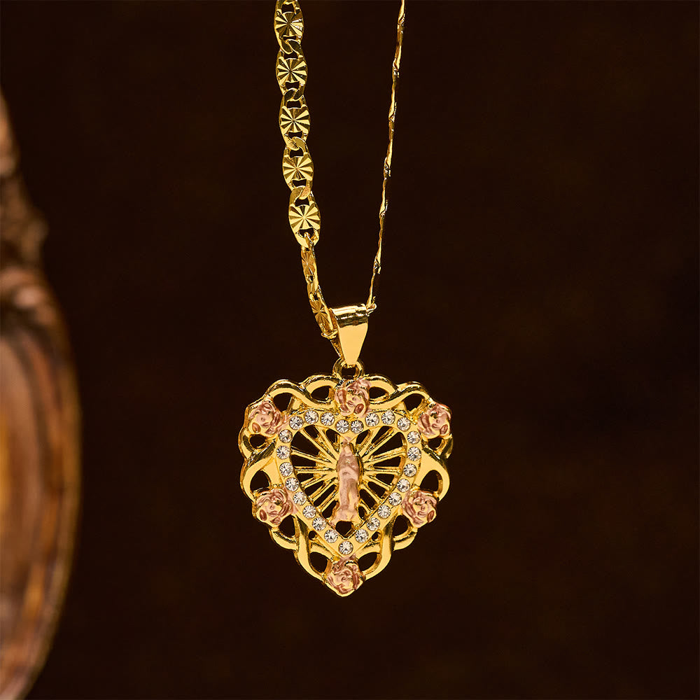 Collar Corazón de Nuestra Señora Calado con Acento de Rosa: Un recordatorio diario de Su intercesión