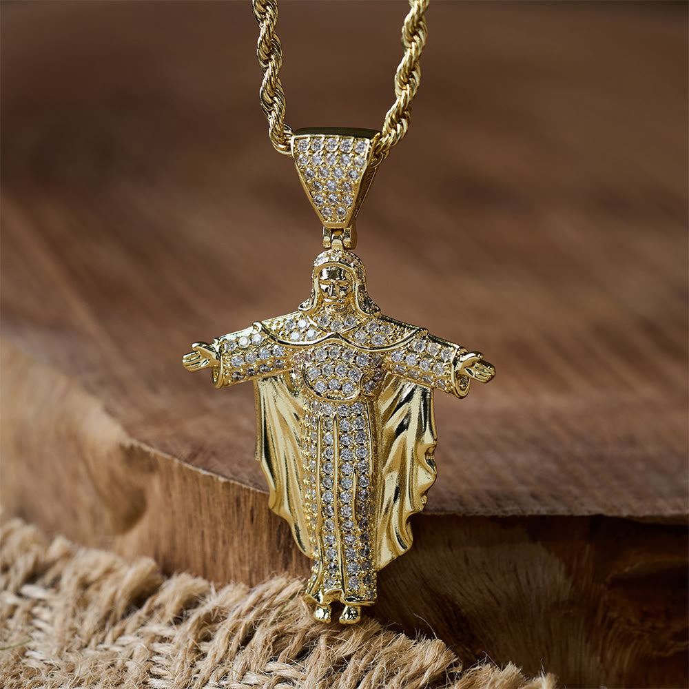 Collar con Colgante de Cruz de Jesús Iced Out con Caja de Regalo: Encarna el Poder Divino y la Fe Audaz