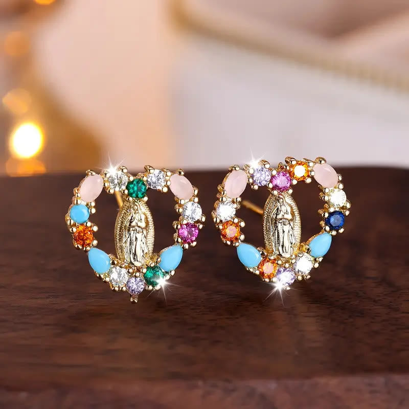 Pendientes de botón de Nuestra Señora en forma de corazón: estilos de circonita de colores y brillantes transparentes