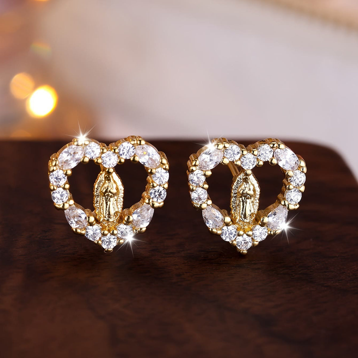 Heart-Shaped Our Lady Stud Earrings: Colorful Zircon & Clear Sparkling ...