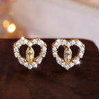 Heart-Shaped Our Lady Stud Earrings: Colorful Zircon & Clear Sparkling Styles