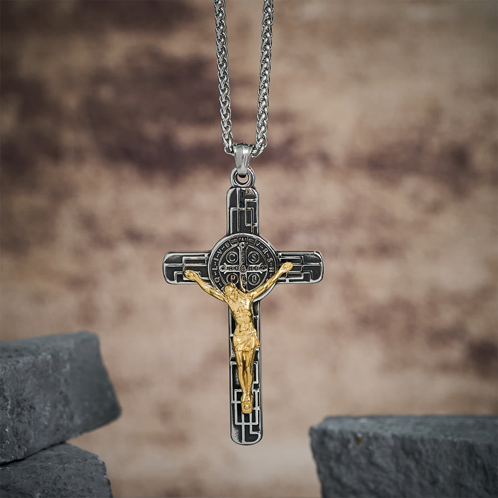 Collar con Colgante de Protección Cruz de San Benito Estilo Retro Clásico