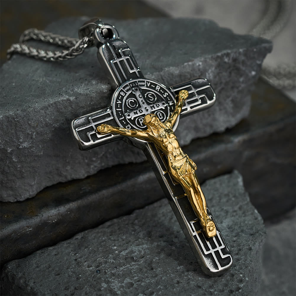 Collar con Colgante de Protección Cruz de San Benito Estilo Retro Clásico