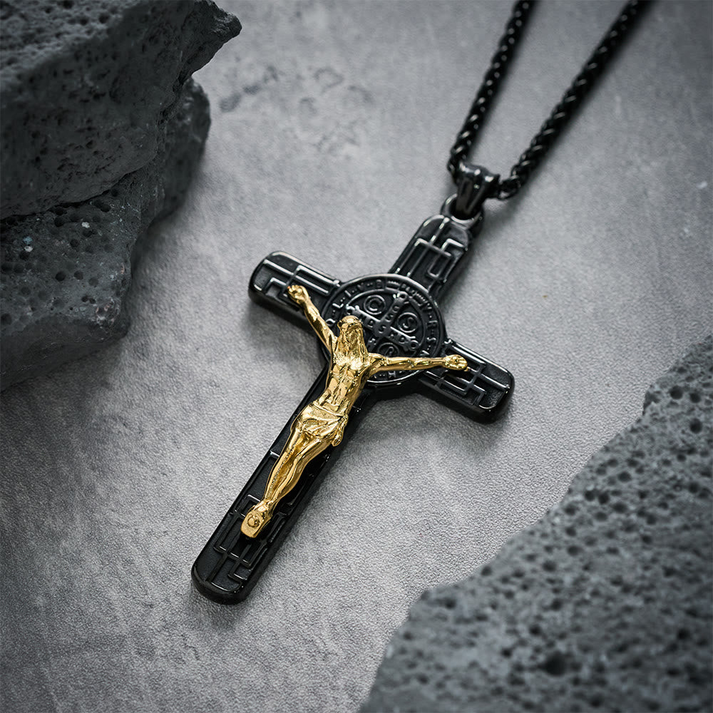 Collar con Colgante de Protección Cruz de San Benito Estilo Retro Clásico