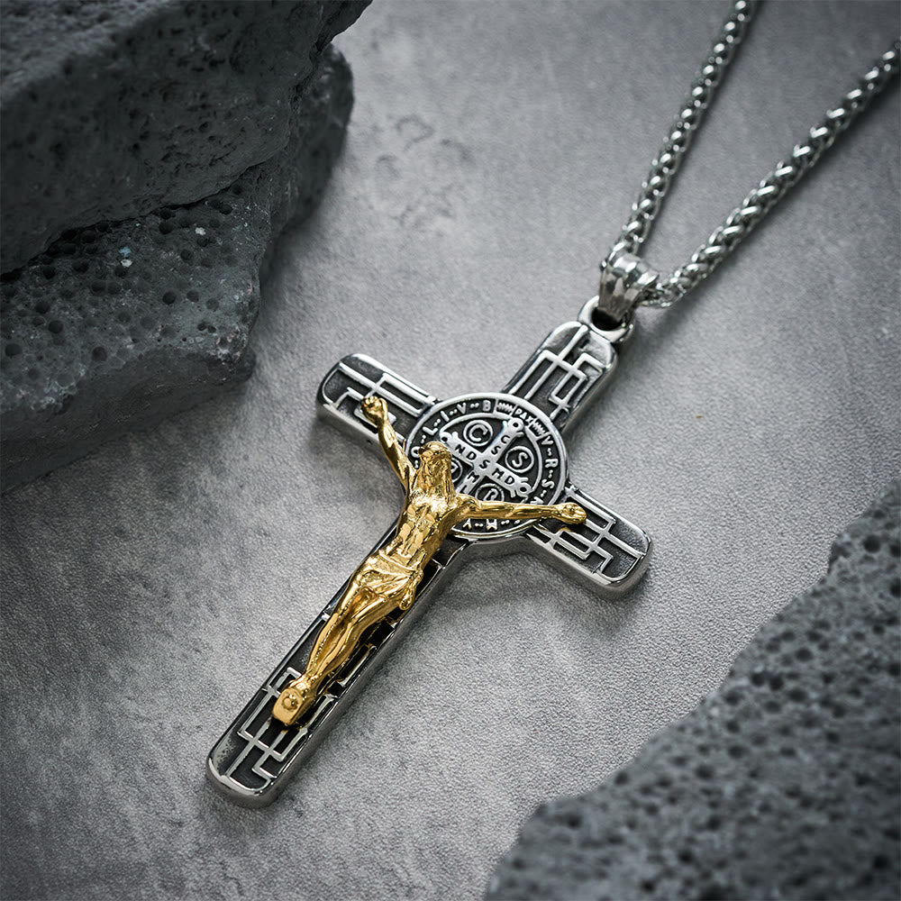 Collar con Colgante de Protección Cruz de San Benito Estilo Retro Clásico