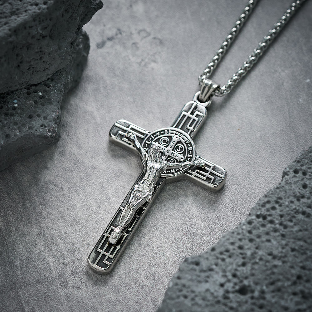 Collar con Colgante de Protección Cruz de San Benito Estilo Retro Clásico