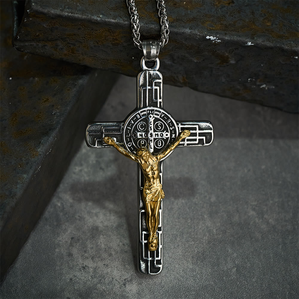 Collar con Colgante de Protección Cruz de San Benito Estilo Retro Clásico