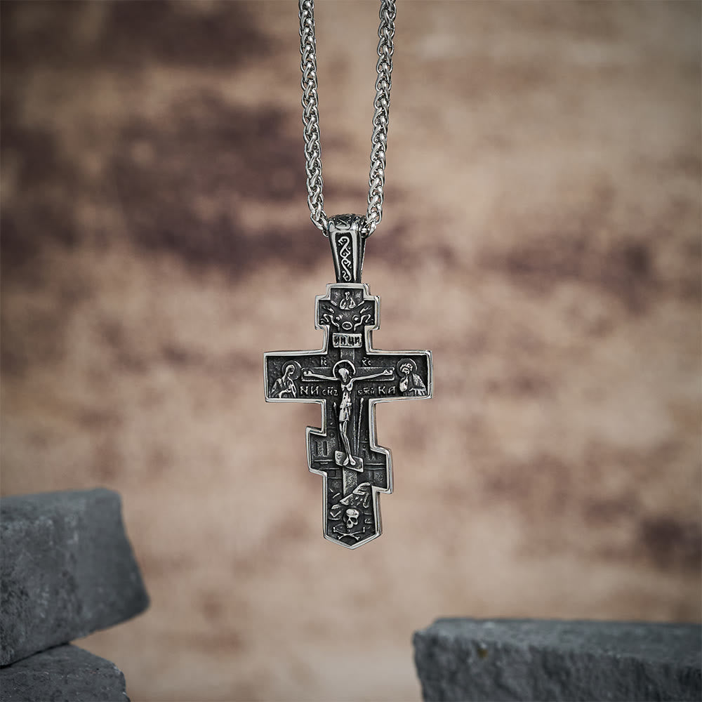 Collar de titanio con crucifijo ortodoxo de Jesús, joyería de protección