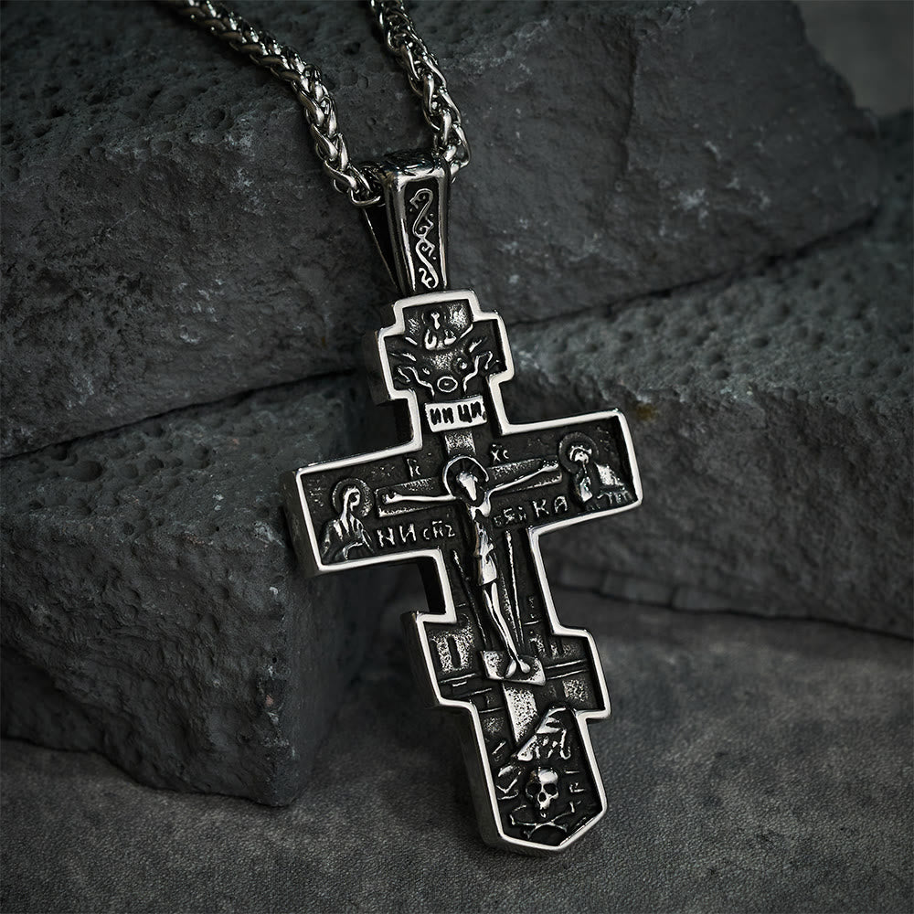 Collar de titanio con crucifijo ortodoxo de Jesús, joyería de protección